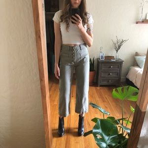 AE High Rise Button Up Cropped Denim Flares